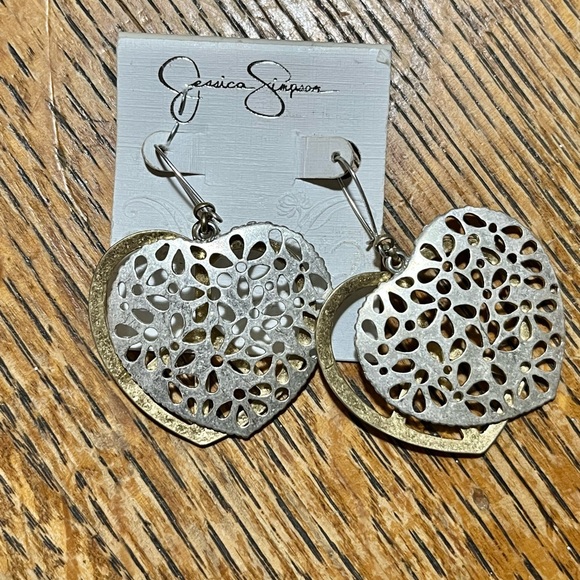 Jessica Simpson, heart and peace sign, earrings, gold and silver NWT - Picture 2 of 3